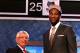 NEWARK, NJ - JUNE 28: Andre Drummond (R) of the Connecticut Huskies greets NBA Commissioner David Stern (L) after he was selected number nine overall by the Detroit Pistons during the first round of the 2012 NBA Draft at Prudential Center on June 28, 2012 in Newark, New Jersey. NOTE TO USER: User expressly acknowledges and agrees that, by downloading and/or using this Photograph, user is consenting to the terms and conditions of the Getty Images License Agreement. (Photo by Elsa/Getty Images)
