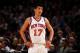 NEW YORK, NY - MARCH 20: Jeremy Lin #17 of the New York Knicks looks on against the Toronto Raptors at Madison Square Garden on March 20, 2012 in New York City. NOTE TO USER: User expressly acknowledges and agrees that, by downloading and or using this photograph, User is consenting to the terms and conditions of the Getty Images License Agreement. (Photo by Chris Chambers/Getty Images)