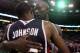 BOSTON, MA - MAY 10: Kevin Garnett #5 of the Boston Celtics is congratulated by Joe Johnson #2 of the Atlanta Hawks in Game Six of the Eastern Conference Quarterfinals in the 2012 NBA Playoffs on May 10, 2012 at TD Garden in Boston, Massachusetts. The Boston Celtics defeated the Atlanta Hawks 83-80. NOTE TO USER: User expressly acknowledges and agrees that, by downloading and or using this photograph, User is consenting to the terms and conditions of the Getty Images License Agreement. (Photo by Elsa/Getty Images)