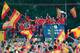 MADRID, SPAIN - JULY 02: Fernando Torres (R) of Spain holds the UEFA EURO 2012 trophy aloft while celebrating with fellow players as they parade the UEFA EURO 2012 trophy on a double-decker bus on July 2, 2012 in Madrid, Spain. Spain beat Italy 4-0 in the UEFA EURO 2012 final match in Kiev, Ukraine, on July 1, 2012. (Photo by Denis Doyle/Getty Images)