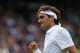 LONDON, ENGLAND - JULY 04: Roger Federer of Switzerland celebrates match point during his Gentlemen's Singles quarter final match against Mikhail Youzhny of Russia on day nine of the Wimbledon Lawn Tennis Championships at the All England Lawn Tennis and Croquet Club on July 4, 2012 in London, England. (Photo by Clive Rose/Getty Images)