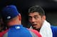 ATLANTA, GA - JULY 5: Matt Garza #22 of the Chicago Cubs has a discussion with Pitching Coach Chris Bosio #25 after the first inning of the game against the Atlanta Braves at Turner Field on July 5, 2012 in Atlanta, Georgia. (Photo by Scott Cunningham/Getty Images)