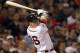 BOSTON, MA - JUNE 23: Daniel Nava #66 of the Boston Red Sox follows through on a hit against the Atlanta Braves during the seventh inning of the interleague game at Fenway Park on June 23, 2012 in Boston, Massachusetts. (Photo by Winslow Townson/Getty Images)