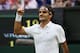 LONDON, ENGLAND - JULY 06: Roger Federer of Switzerland celebrates match point during his Gentlemen's Singles semi final match against Novak Djokovic of Serbia on day eleven of the Wimbledon Lawn Tennis Championships at the All England Lawn Tennis and Croquet Club on July 6, 2012 in London, England. (Photo by Clive Rose/Getty Images)