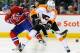 MONTREAL, CANADA - OCTOBER 26: James van Riemsdyk #21 of the Philadelphia Flyers passes the puck while being defended by Yannick Weber #68 of the Montreal Canadiens during the NHL game at the Bell Centre on October 26, 2011 in Montreal, Quebec, Canada. The Canadiens defeated the Flyers 5-1. (Photo by Richard Wolowicz/Getty Images)