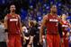 OKLAHOMA CITY, OK - JUNE 12: Chris Bosh #1 and Dwyane Wade #3 of the Miami Heat walk off the court after losing to the Oklahoma City Thunder 105-94 in Game One of the 2012 NBA Finals at Chesapeake Energy Arena on June 12, 2012 in Oklahoma City, Oklahoma. NOTE TO USER: User expressly acknowledges and agrees that, by downloading and or using this photograph, User is consenting to the terms and conditions of the Getty Images License Agreement. (Photo by Ronald Martinez/Getty Images)