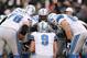 OAKLAND, CA - DECEMBER 18: Matthew Stafford #9 of the Detroit Lions talks to his team in the huddle during their game against the Oakland Raiders at O.co Coliseum on December 18, 2011 in Oakland, California. (Photo by Ezra Shaw/Getty Images)