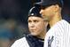 NEW YORK, NY - JUNE 29: Russell Martin #55 stands with Cory Wade #53 of the New York Yankees as he gets pulled against the Chicago White Sox on June 29, 2012 at Yankee Stadium in the Bronx borough of New York City. (Photo by Elsa/Getty Images)