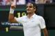 LONDON, ENGLAND - JULY 06: Roger Federer of Switzerland celebrates match point during his Gentlemen's Singles semi final match against Novak Djokovic of Serbia on day eleven of the Wimbledon Lawn Tennis Championships at the All England Lawn Tennis and Croquet Club on July 6, 2012 in London, England. (Photo by Clive Rose/Getty Images)