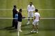 LONDON, ENGLAND - JULY 08: Roger Federer of Switzerland and Andy Murray of Great Britain during the coin toss prior to their Gentlemen's Singles final match on day thirteen of the Wimbledon Lawn Tennis Championships at the All England Lawn Tennis and Croquet Club on July 8, 2012 in London, England. (Photo by Paul Gilham/Getty Images)