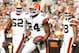 CLEVELAND, OH - OCTOBER 23: Defensive back Sheldon Brown #24 of the Cleveland Browns celebrates with teammates D'Qwell Jackson #52 and Usama Young #28 after an interception against the Seattle Seahawks at Cleveland Browns Stadium on October 23, 2011 in Cleveland, Ohio. (Photo by Matt Sullivan/Getty Images)