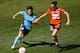 SYDNEY, AUSTRALIA - OCTOBER 22: Sarah Walsh of Sydney FC competes for the ball with Ellen Beaumont of the Roar during the round one W-League match between Sydney FC and Brisbane Roar at Leichhardt Oval on October 22, 2011 in Sydney, Australia. (Photo by Mark Kolbe/Getty Images)