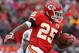 KANSAS CITY, MO - JANUARY 09: Running back Jamaal Charles #25 of the Kansas City Chiefs runs for a first down against the Baltimore Ravens during their 2011 AFC wild card playoff game at Arrowhead Stadium on January 9, 2011 in Kansas City, Missouri. (Photo by Doug Pensinger/Getty Images)