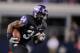 ARLINGTON, TX - OCTOBER 28: Ed Wesley #34 of the TCU Horned Frogs runs during a game against the BYU Cougars at Cowboys Stadium on October 28, 2011 in Arlington, Texas. The TCU Horned Frogs defeated the BYU Cougars 38-28. (Photo by Sarah Glenn/Getty Images)