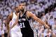 OKLAHOMA CITY, OK - JUNE 06: Tim Duncan #21 of the San Antonio Spurs boxes out against Kendrick Perkins #5 of the Oklahoma City Thunder in Game Six of the Western Conference Finals of the 2012 NBA Playoffs at Chesapeake Energy Arena on June 6, 2012 in Oklahoma City, Oklahoma. NOTE TO USER: User expressly acknowledges and agrees that, by downloading and or using this photograph, User is consenting to the terms and conditions of the Getty Images License Agreement. (Photo by Ronald Martinez/Getty Images)