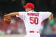 ST. LOUIS, MO - JULY 4: Starter Adam Wainwright #50 of the St. Louis Cardinals pitches against the Colorado Rockies at Busch Stadium on July 4, 2012 in St. Louis, Missouri. (Photo by Dilip Vishwanat/Getty Images)