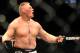 LAS VEGAS - JULY 11: Brock Lesnar reacts after knocking out Frank Mir during their heavyweight title bout during UFC 100 on July 11, 2009 in Las Vegas, Nevada. (Photo by Jon Kopaloff/Getty Images)
