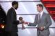LOS ANGELES, CA - JULY 11: NCAA player Christian Watford of the Indiana Hoosiers accepts the Best Play award from NFL player Aaron Rodgers of the Green Bay Packers onstage during the 2012 ESPY Awards at Nokia Theatre L.A. Live on July 11, 2012 in Los Angeles, California. (Photo by Kevin Winter/Getty Images)