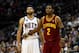 NEWARK, NJ - MARCH 19: (L-R) Deron Williams #8 of the New Jersey Nets and Kyrie Irving #2 of the Cleveland Cavaliers look on at Prudential Center on March 19, 2012 in Newark, New Jersey. NOTE TO USER: User expressly acknowledges and agrees that, by downloading and or using this photograph, User is consenting to the terms and conditions of the Getty Images License Agreement. (Photo by Chris Chambers/Getty Images)