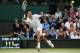 LONDON, ENGLAND - JULY 06: Novak Djokovic of Serbia hits a forehand return during his Gentlemen's Singles semi final match against Roger Federer of Switzerland on day eleven of the Wimbledon Lawn Tennis Championships at the All England Lawn Tennis and Croquet Club on July 6, 2012 in London, England. (Photo by Clive Brunskill/Getty Images)