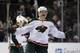 Johnson celebrates a goal with the Wild last season
