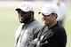 PITTSBURGH, PA - MAY 04: Head coach Mike Tomlin of the Pittsburgh Steelers shares a laugh with new offensive coordinator Todd Haley during their rookie minicamp at the Pittsburgh Steelers South Side training facility on May 4, 2012 in Pittsburgh, Pennsylvania. (Photo by Jared Wickerham/Getty Images)