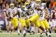 NEW ORLEANS, LA - JANUARY 03: Frank Clark #57 of the Michigan Wolverines celebrates with his teammates after he intercepted a pass in the second half against the Virginia Tech Hokies during the Allstate Sugar Bowl at Mercedes-Benz Superdome on January 3, 2012 in New Orleans, Louisiana. (Photo by Kevin C. Cox/Getty Images)