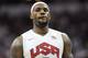 LAS VEGAS, NV - JULY 12: LeBron James #6 of the US Men's Senior National Team looks on during a pre-Olympic exhibition game against the Dominican Republic at Thomas & Mack Center on July 12, 2012 in Las Vegas, Nevada. The United States won the game 113-59. (Photo by David Becker/Getty Images)