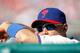 PHILADELPHIA, PA - JUNE 23: Shane Victorino #8 of the Philadelphia Phillies looks on from the dugout in the third inning of interleague play against the Tampa Bay Rays at Citizens Bank Park on June 23, 2012 in Philadelphia, Pennsylvania. (Photo by Brian Garfinkel/Getty Images)