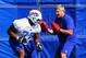 ORCHARD PARK, NY - MAY 11: Cordy Glenn #77 of the Buffalo Bills works out with Bills offensive line coach Joe D'Alessandris during Buffalo Bills Rookie Camp on May 11, 2012 in Orchard Park, New York. (Photo by Rick Stewart/Getty Images)