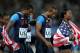 DAEGU, SOUTH KOREA - SEPTEMBER 04: Darvis Patton of the USA is consoled by team mate Justin Gatlin after he fell in the men's 4x100 metres relay final during day nine of 13th IAAF World Athletics Championships at Daegu Stadium on September 4, 2011 in Daegu, South Korea. (Photo by Ian Walton/Getty Images)