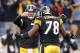 PITTSBURGH, PA - OCTOBER 30: Ben Roethlisberger #7 of the Pittsburgh Steelers celebrates during the game with Max Starks #78 against the New England Patriots at Heinz Field on October 30, 2011 in Pittsburgh, Pennsylvania. (Photo by Gregory Shamus/Getty Images)