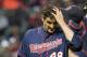 CLEVELAND, OH - JUNE 1: Starting pitcher Carl Pavano #48 of the Minnesota Twins scratches his head as he leaves the game after giving up seven runs in four innings against the Cleveland Indians at Progressive Field on June 1, 2012 in Cleveland, Ohio. (Photo by Jason Miller/Getty Images)