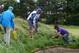 Phil Mickelson searches for ball in rough during rounds one.