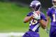 EDEN PRAIRIE, MN - MAY 04: Greg Childs #85 of the Minnesota Vikings makes a catch during a rookie minicamp on May 4, 2012 at Winter Park in Eden Prairie, Minnesota. (Photo by Hannah Foslien/Getty Images)
