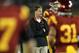 LOS ANGELES, CA - NOVEMBER 26: Head caoch Lane Kiffin of the USC Trojans watches his team warm up for the game with the UCLA Bruins at the Los Angeles Memorial Coliseum on November 26, 2011 in Los Angeles, California. (Photo by Stephen Dunn/Getty Images)