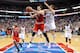 PHILADELPHIA, PA - MAY 10: Omer Asik #3 of the Chicago Bulls is fouled in the final seconds of the game by Spencer Hawes #00 of the Philadelphia 76ers in Game Six of the Eastern Conference Quarterfinals in the 2012 NBA Playoffs at the Wells Fargo Center on May 10, 2012 in Philadelphia, Pennsylvania. The 76ers won 79-78. NOTE TO USER: User expressly acknowledges and agrees that, by downloading and or using this photograph, User is consenting to the terms and conditions of the Getty Images License Agreement. (Photo by Drew Hallowell/Getty Images)