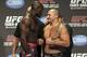 CALGARY, CANADA - JULY 20: Cheick Kongo and Shawn Jordan face off at the UFC 149 weigh-in at the Scotiabank Saddledome on July 20, 2012 in Calgary, Alberta, Canada. (Photo by Jeff Bottari/Zuffa LLC/Zuffa LLC via Getty Images)