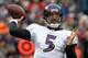 FOXBORO, MA - JANUARY 22: Joe Flacco #5 of the Baltimore Ravens in action against the New England Patriots during their AFC Championship Game at Gillette Stadium on January 22, 2012 in Foxboro, Massachusetts. (Photo by Jim Rogash/Getty Images)