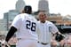DETROIT, MI - JULY 22: Miguel Cabrera #24 of the Detroit Tigers celebrates with teammate Prince Fielder #28 after hitting a solo home run in the first inning during the game against the Chicago White Sox at Comerica Park on July 22, 2012 in Detroit, Michigan. (Photo by Leon Halip/Getty Images)