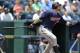 KANSAS CITY, MO - JULY 22: Ryan Doumit #18 of the Minnesota Twins hits a home run during a game against the Kansas City Royals in the second inning at Kauffman Stadium on July 22, 2012 in Kansas City, Missouri. (Photo by Ed Zurga/Getty Images)