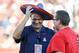 Nov 26, 2011; Tucson, AZ, USA; Arizona Wildcats new head coach Rich Rodriguez tries on a sombrero during an introductory ceremony at halftime of a game against the Louisiana-Lafayette Ragin' Cajuns at Arizona Stadium. Mandatory Credit: Chris Morrison-US PRESSWIRE