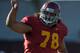 Mar 22, 2012; Los Angeles, CA, USA; Southern California Trojans center Khaled Holmes (78) at spring practice at Howard Jones Field. Mandatory Credit: Kirby Lee/Image of Sport-US PRESSWIRE