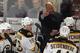 SUNRISE, FL - JANUARY 16: Head coach Claude Julien of the Boston Bruins directs players during a timeout against the Florida Panthers on January 16, 2012 at the BankAtlantic Center in Sunrise, Florida. The Bruins defeated the Panthers 3-2 in a shoot out. (Photo by Joel Auerbach/Getty Images)