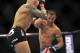 Jun 22, 2012; Atlantic City, NJ, USA; Cub Swanson (right) fights Ross Pearson in a featherweight bout during UFC on FX at Revel Resort and Casino. Cub Swanson won the fight by technical knockout in the second round. Mandatory Credit: Joe Camporeale-US PRESSWIRE