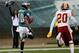 PHILADELPHIA, PA - JANUARY 01: DeSean Jackson #10 of the Philadelphia Eagles outruns Oshiomogho Atogwe #20 of the Washington Redskins for a touchdown after catching a pass during the second half at Lincoln Financial Field on January 1, 2012 in Philadelphia, Pennsylvania. (Photo by Rob Carr/Getty Images)
