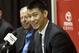HOUSTON, TX - JULY 19: Jeremy Lin of the Houston Rockets speaks to the media as he is introduced during a press conference at Toyota Center on July 19, 2012 in Houston, Texas. Lin has signed a three year $25 million dollar contract with the Houston Rockets. (Photo by Bob Levey/Getty Images)