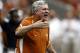 HOUSTON - SEPTEMBER 04: Mack Brown, head coach of the Texas Longhorns yells at the officials after a delay of game was called in the third quarter during a game against the Rice Owls at Reliant Stadium on September 4, 2010 in Houston, Texas. Texas beat Rice 34-17. (Photo by Bob Levey/Getty Images)