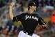 MIAMI, FL - JULY 13: Josh Johnson #55 of the Miami Marlins delivers a pitch against the Washington Nationals at Marlins Park on July 13, 2012 in Miami, Florida. (Photo by Chris Trotman/Getty Images)