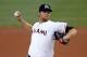 MIAMI, FL - JUNE 11: Josh Johnson #55 of the Miami Marlins pitches during a game against the Boston Red Sox at Marlins Park on June 11, 2012 in Miami, Florida. (Photo by Sarah Glenn/Getty Images)
